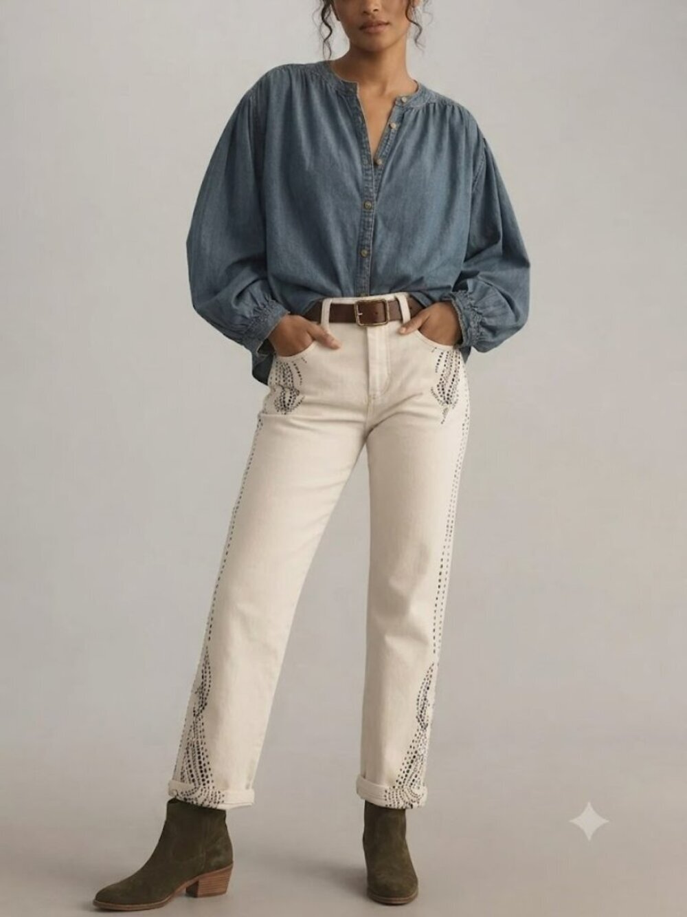 Pilcro Slim Slouch Mid-Rise Straight-Leg Embroidered Cropped Jean